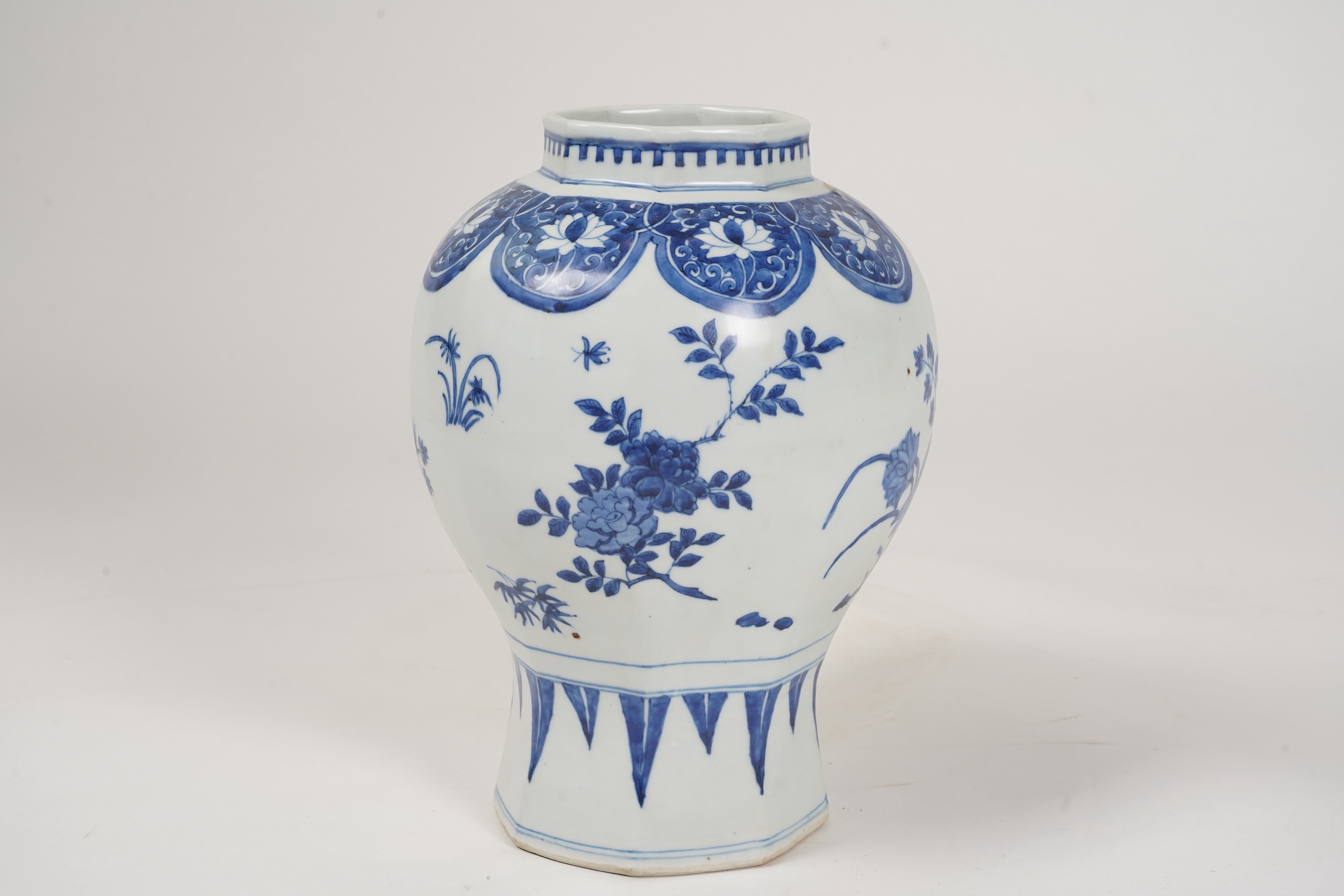 A Chinese blue and white baluster jar, possibly Transitional period